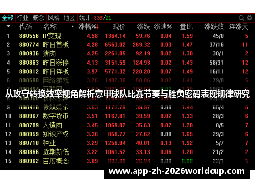 从攻守转换效率视角解析意甲球队比赛节奏与胜负密码表现规律研究